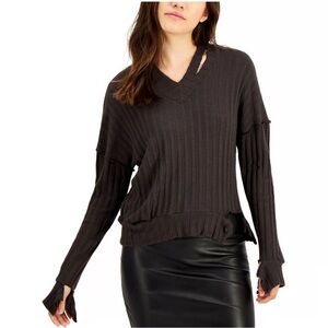 LNA charcoal V-Neck Ribbed Sweater size M